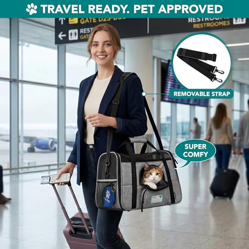 PetAmi Soft Sided Pet Carrier for Cats & Small Dogs, Airline Approved, 17 x 10.2 x 11.2 inches, Heather Gray, Up to 18 lbs