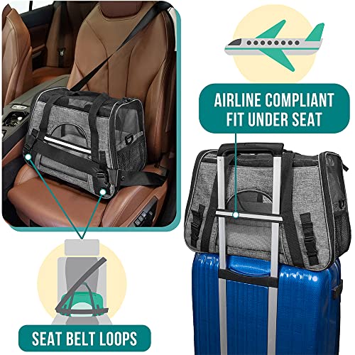PetAmi Soft Sided Pet Carrier for Cats & Small Dogs, Airline Approved, 17 x 10.2 x 11.2 inches, Heather Gray, Up to 18 lbs