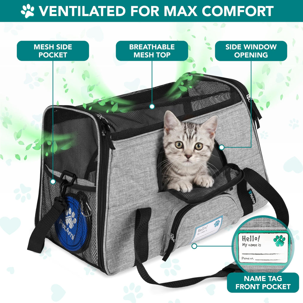 PetAmi Soft Sided Pet Carrier for Cats & Small Dogs, Airline Approved, 17 x 10.2 x 11.2 inches, Heather Gray, Up to 18 lbs