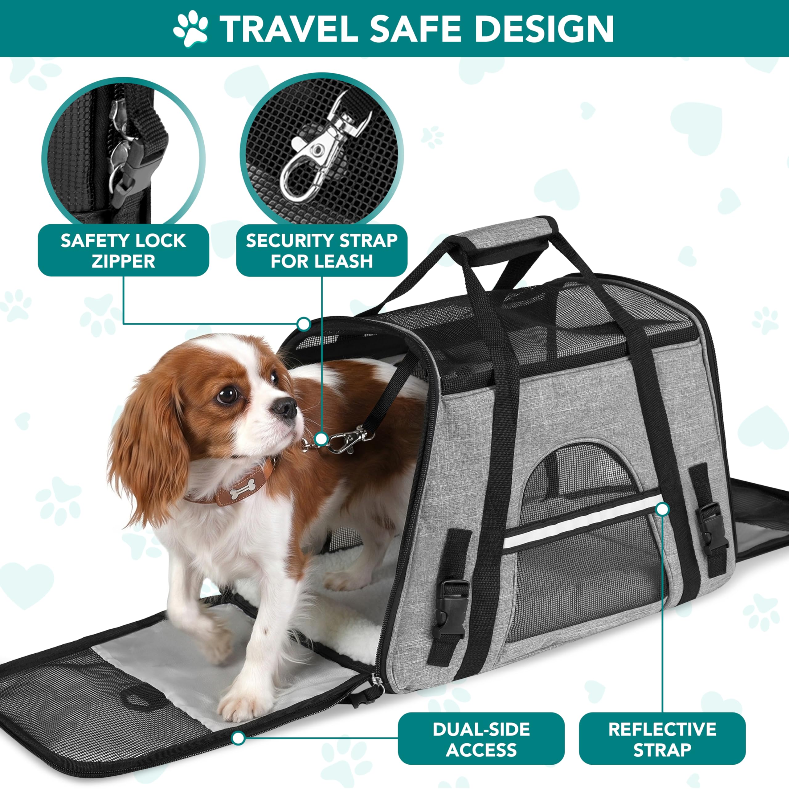 PetAmi Soft Sided Pet Carrier for Cats & Small Dogs, Airline Approved, 17 x 10.2 x 11.2 inches, Heather Gray, Up to 18 lbs