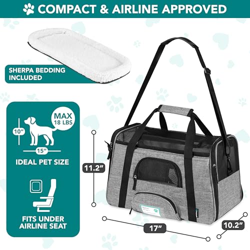 PetAmi Soft Sided Pet Carrier for Cats & Small Dogs, Airline Approved, 17 x 10.2 x 11.2 inches, Heather Gray, Up to 18 lbs