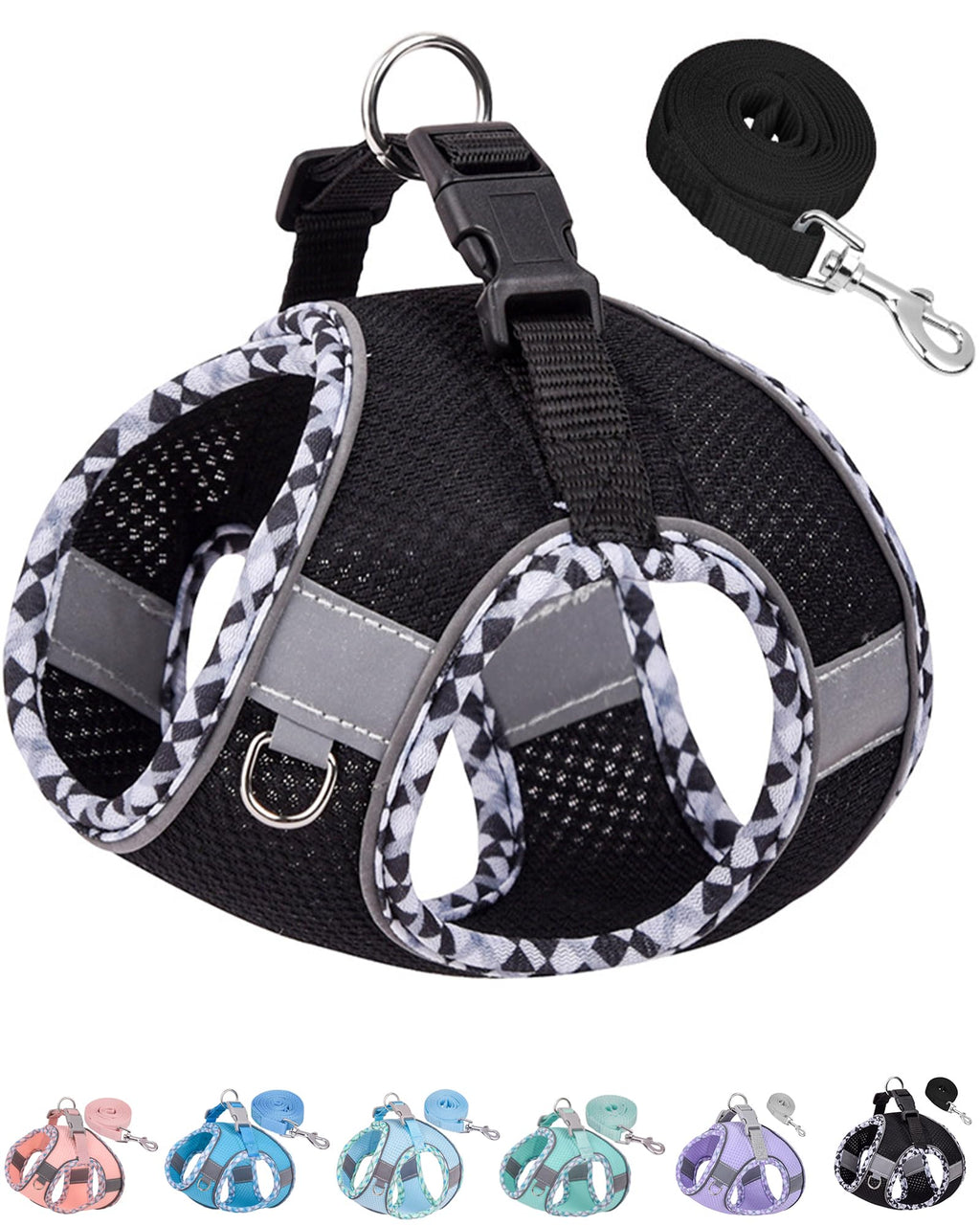Petank Medium Dog Harness (Black, Size M) – Breathable Jacquard Fabric, Reflective Strip, Step-in Design for Training and Walks