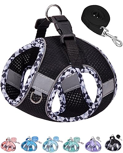 Petank Medium Dog Harness (Black, Size M) – Breathable Jacquard Fabric, Reflective Strip, Step-in Design for Training and Walks