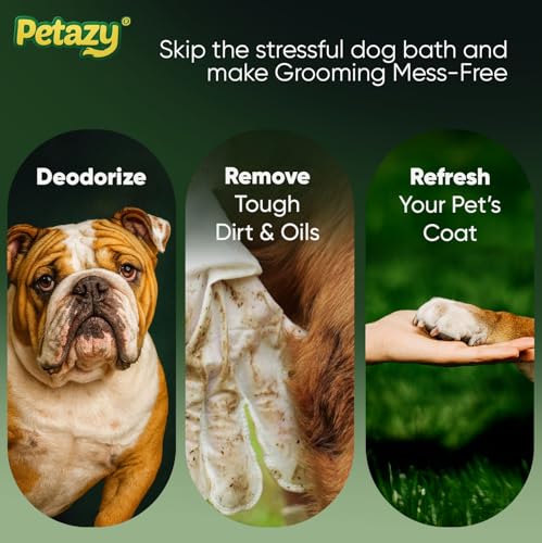 Petazy Pet Glove Wipes for Dogs & Cats – Hypoallergenic Thick Cleaning Gloves with Aloe & Coconut Oil, No Rinse, 25 Pack