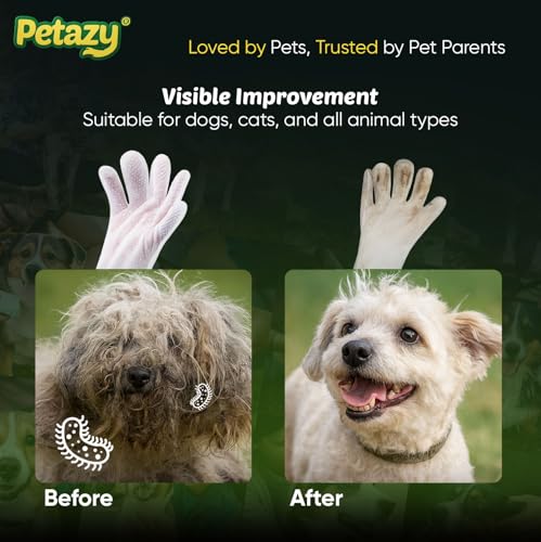 Petazy Pet Glove Wipes for Dogs & Cats – Hypoallergenic Thick Cleaning Gloves with Aloe & Coconut Oil, No Rinse, 25 Pack