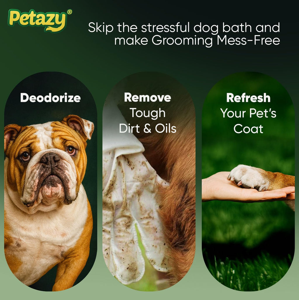 Petazy Pet Glove Wipes for Dogs & Cats – Hypoallergenic Thick Cleaning Gloves with Aloe & Coconut Oil, No Rinse, 25 Pack