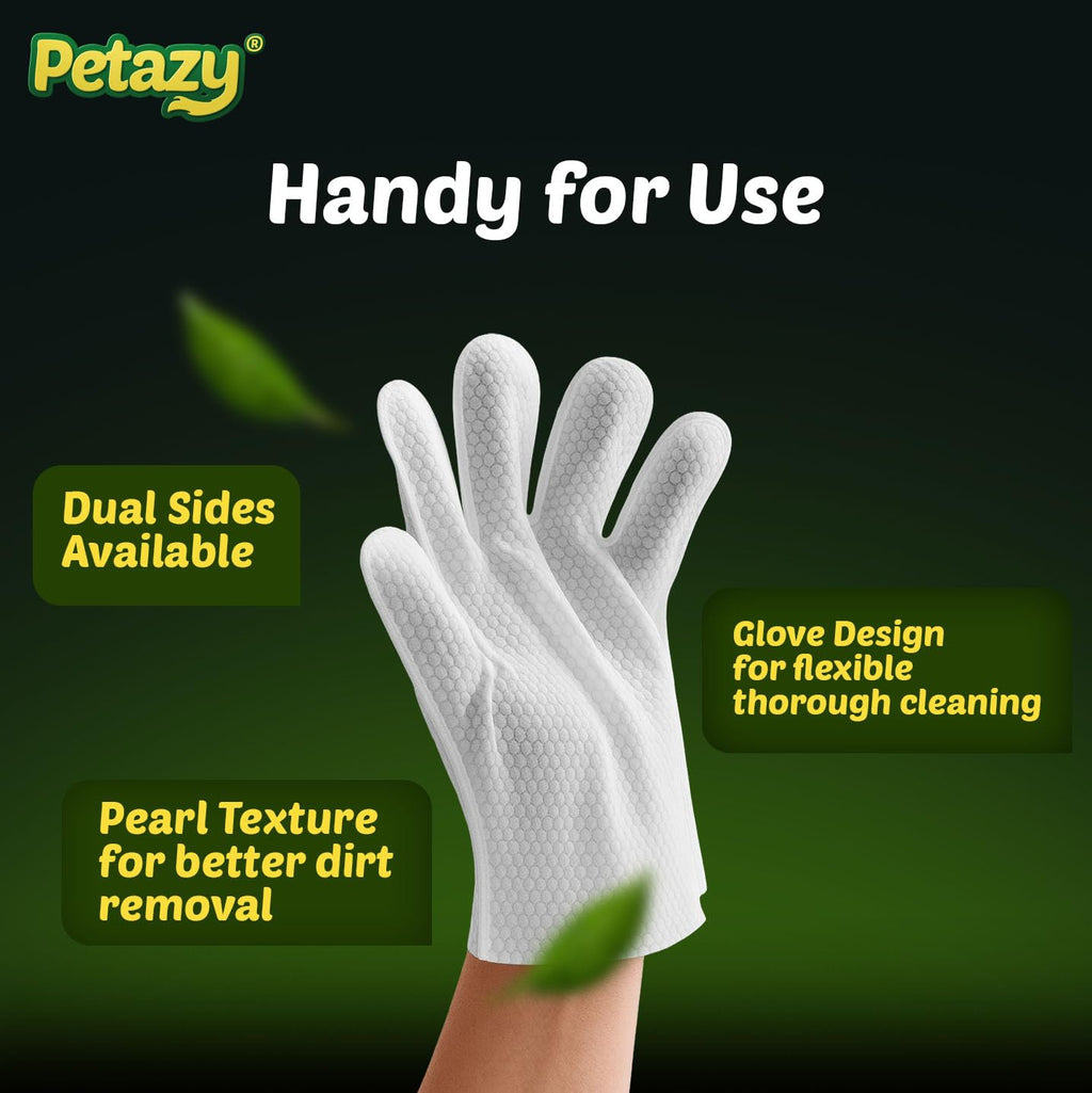 Petazy Pet Glove Wipes for Dogs & Cats – Hypoallergenic Thick Cleaning Gloves with Aloe & Coconut Oil, No Rinse, 25 Pack
