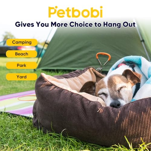 Petbobi 20ft Heavy Duty Dog Tie-Out Cable with 16in Ground Stake, No-Tangle Spring, for Dogs up to 120 lbs, Orange