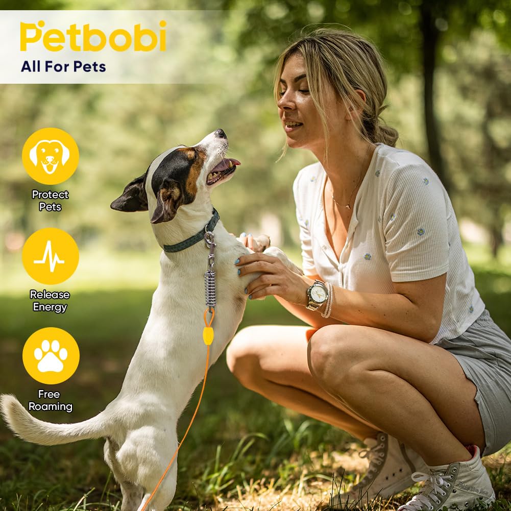 Petbobi 20ft Heavy Duty Dog Tie-Out Cable with 16in Ground Stake, No-Tangle Spring, for Dogs up to 120 lbs, Orange