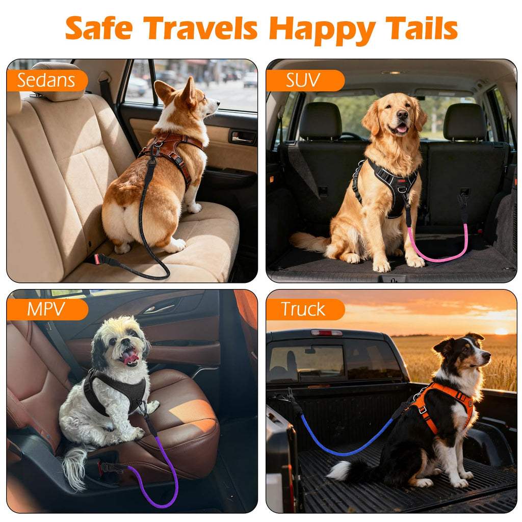 PetBonus Dog Seat Belt for Car - 38" Durable Nylon Rope Tether with Lockable Clip, Reflective Strip, 200 lbs Capacity, Pink