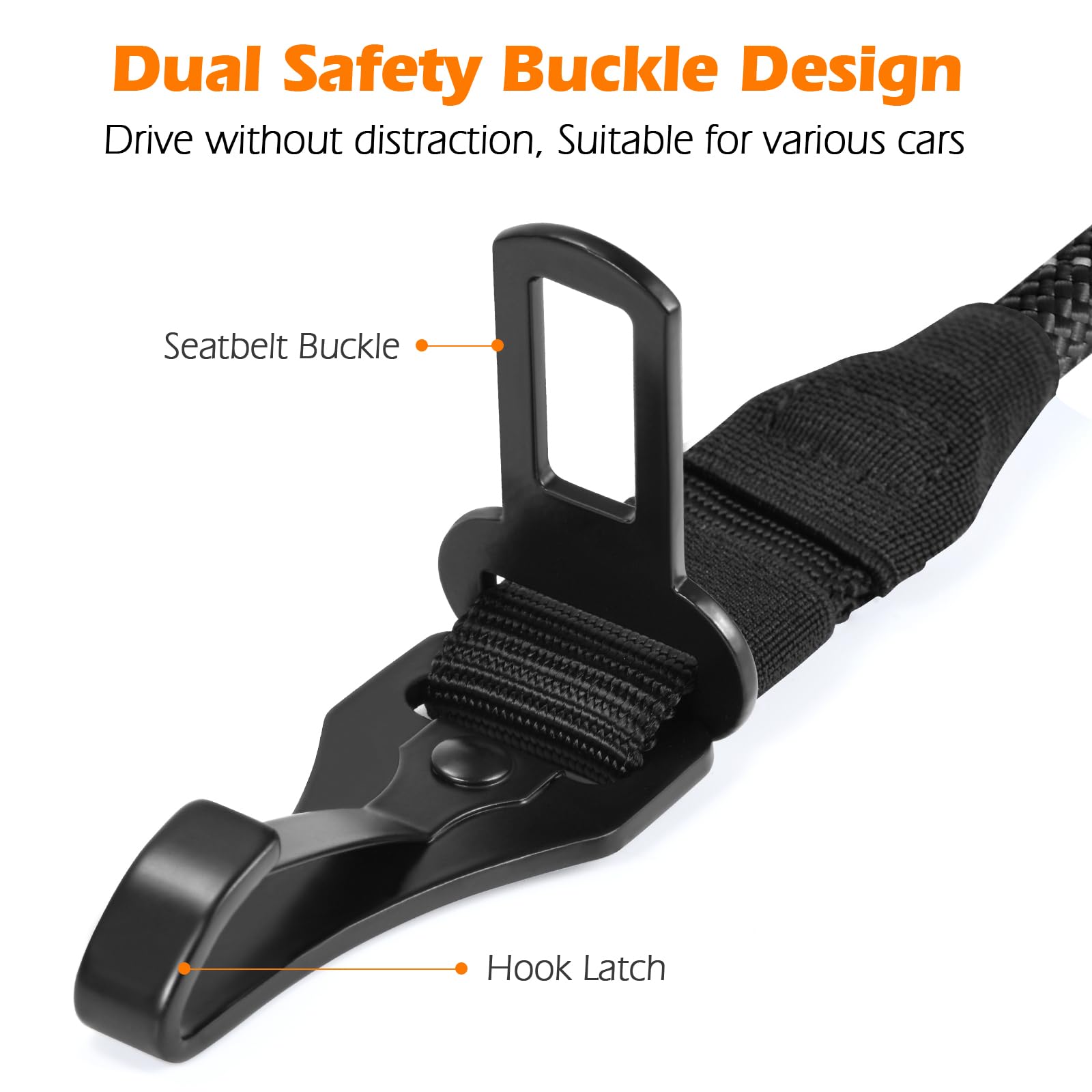 PetBonus Dog Seat Belt for Car - 38-Inch Nylon Tether with Lockable Carabiner, 360° Swivel, Reflective, Supports Up to 200 lbs (Black)