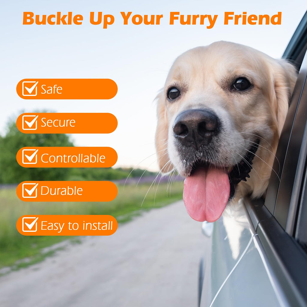 PetBonus Dog Seat Belt for Car - 38-Inch Nylon Tether with Lockable Carabiner, 360° Swivel, Reflective, Supports Up to 200 lbs (Black)
