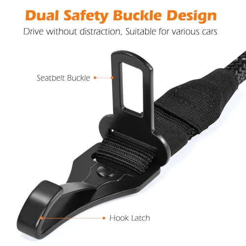 PetBonus Dog Seat Belt for Car - 38-Inch Nylon Tether with Lockable Carabiner, 360° Swivel, Reflective, Supports Up to 200 lbs (Black)