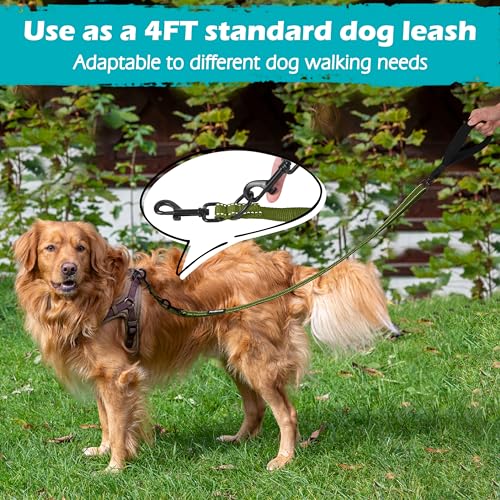 PetBonus Two Point Control Dog Leash 4ft - Khaki Green, No Pull Training Leash with Reflective Stitching