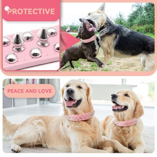 Petcare Pink Spiked Dog Collar – Adjustable PU Leather with Rivets for Small to Large Dogs and Cats