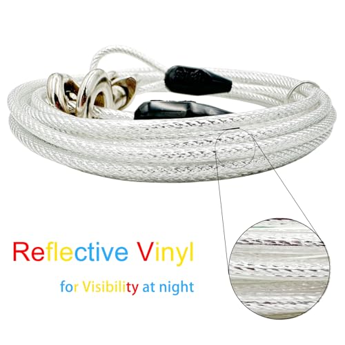 Petest 15ft Reflective Tie-Out Cable for Dogs Up to 125 lbs – Steel Cable with Swivel Clips