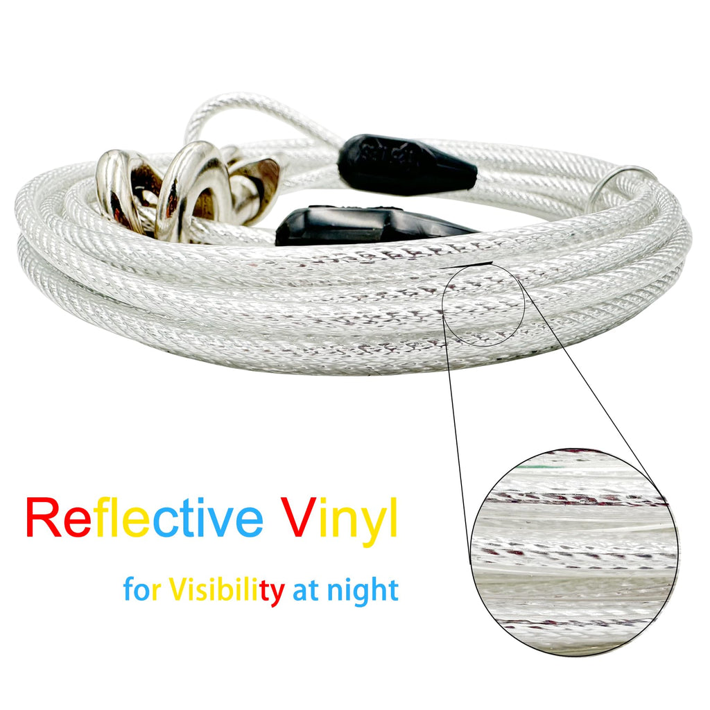 Petest 15ft Reflective Tie-Out Cable for Dogs Up to 125 lbs – Steel Cable with Swivel Clips