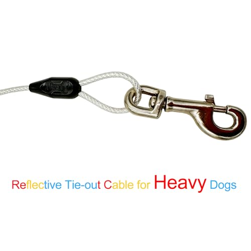 Petest 40ft Reflective Tie-Out Cable for Heavy Dogs Up to 125 lbs - Steel & Anti-Rust