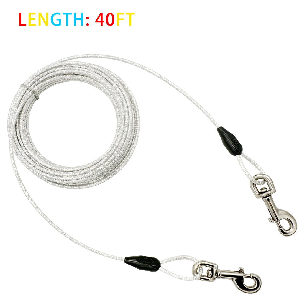Petest 40ft Reflective Tie-Out Cable for Heavy Dogs Up to 125 lbs - Steel & Anti-Rust