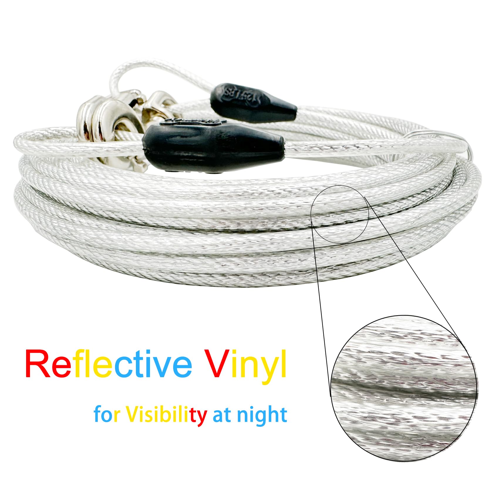 Petest 40ft Reflective Tie-Out Cable for Heavy Dogs Up to 125 lbs - Steel & Anti-Rust