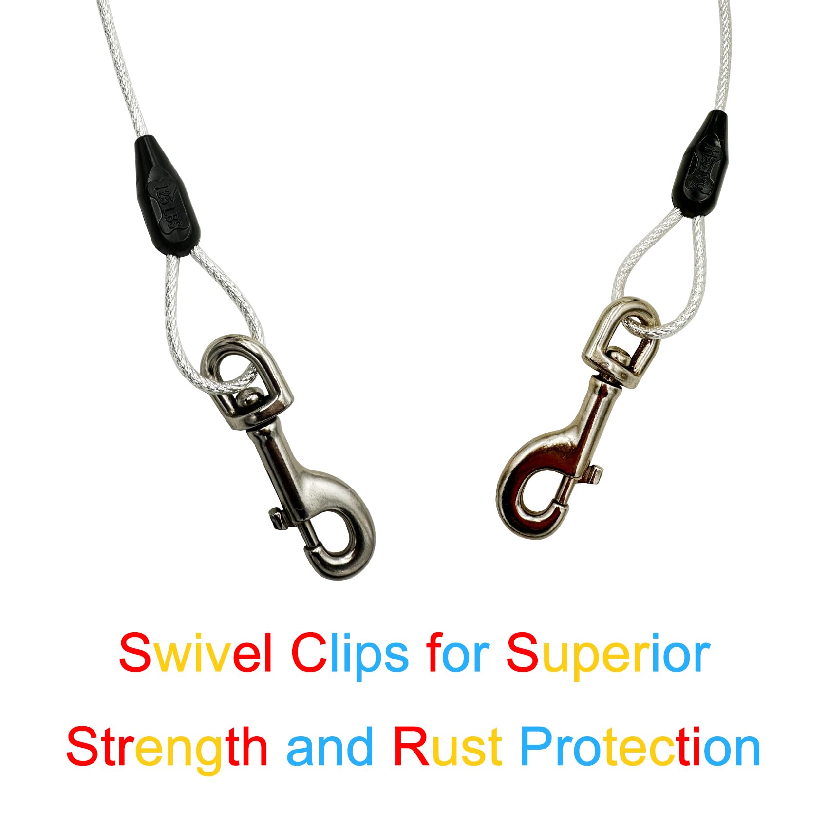 Petest 40ft Reflective Tie-Out Cable for Heavy Dogs Up to 125 lbs - Steel & Anti-Rust
