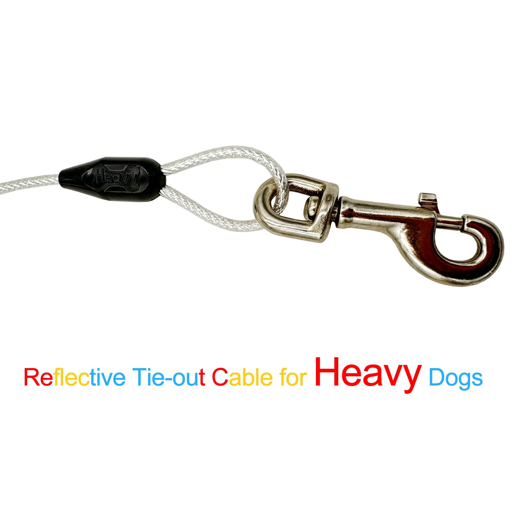 Petest 40ft Reflective Tie-Out Cable for Heavy Dogs Up to 125 lbs - Steel & Anti-Rust