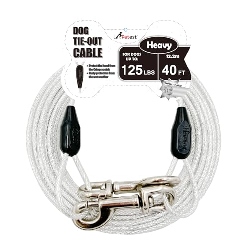 Petest 40ft Reflective Tie-Out Cable for Heavy Dogs Up to 125 lbs - Steel & Anti-Rust