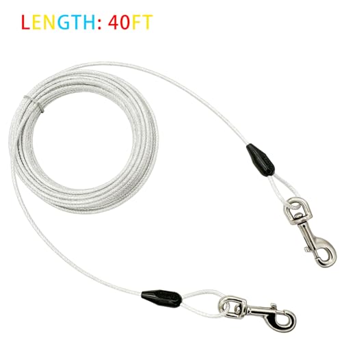 Petest 40ft Reflective Tie-Out Cable for Heavy Dogs Up to 125 lbs - Steel & Anti-Rust