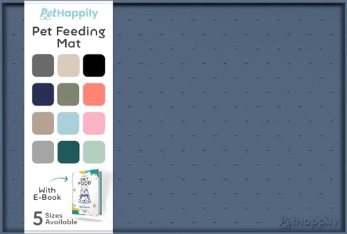 PETHAPPILY Dog Food Mat 24x15 - Waterproof Silicone Feeding Mat with Raised Edges, Non-Slip Pet Bowl Mat for Dogs and Cats, Denim Gray