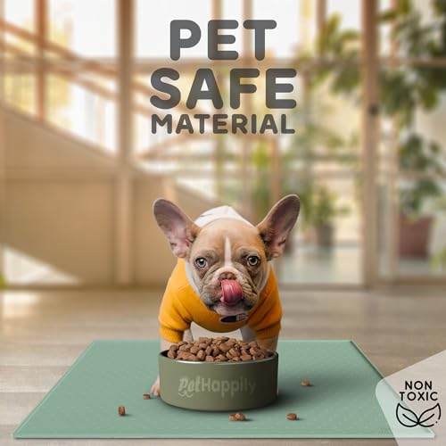 PETHAPPILY Silicone Dog Food Mat 24x15 Inches – Raised Edges, Waterproof, Non-Slip, Dishwasher Safe (Pistachio)