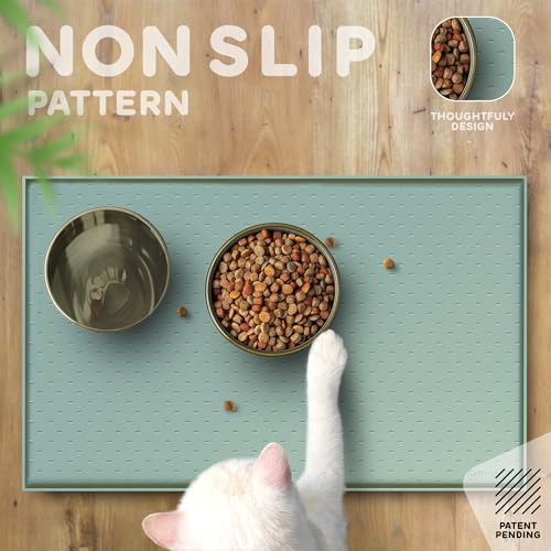 PETHAPPILY Silicone Dog Food Mat 24x15 Inches – Raised Edges, Waterproof, Non-Slip, Dishwasher Safe (Pistachio)
