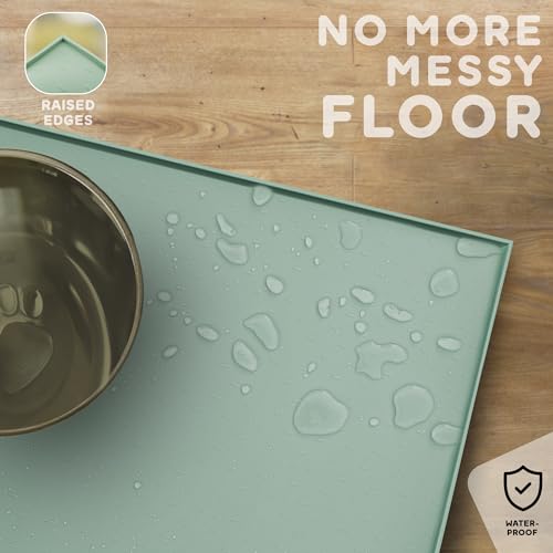 PETHAPPILY Silicone Dog Food Mat 24x15 Inches – Raised Edges, Waterproof, Non-Slip, Dishwasher Safe (Pistachio)