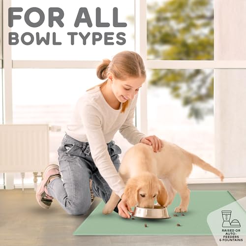 PETHAPPILY Silicone Dog Food Mat 24x15 Inches – Raised Edges, Waterproof, Non-Slip, Dishwasher Safe (Pistachio)