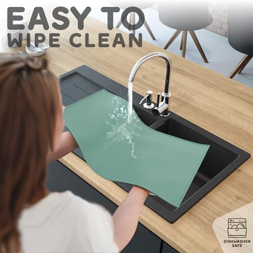 PETHAPPILY Silicone Dog Food Mat 24x15 Inches – Raised Edges, Waterproof, Non-Slip, Dishwasher Safe (Pistachio)