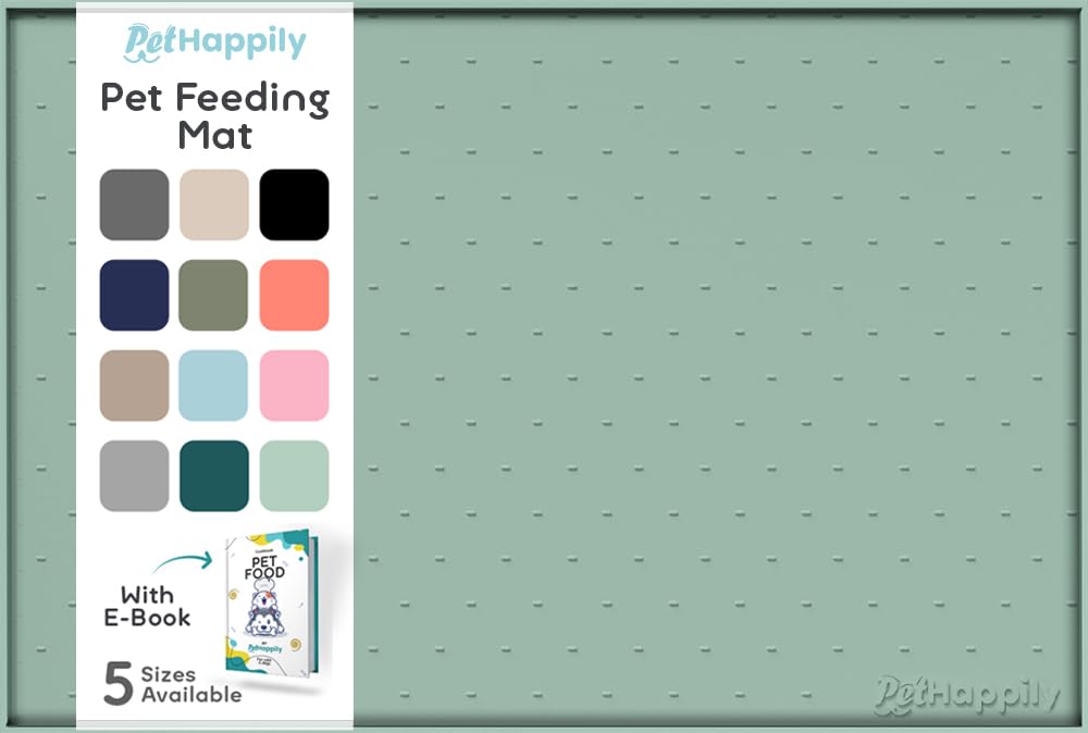 PETHAPPILY Silicone Dog Food Mat 24x15 Inches – Raised Edges, Waterproof, Non-Slip, Dishwasher Safe (Pistachio)