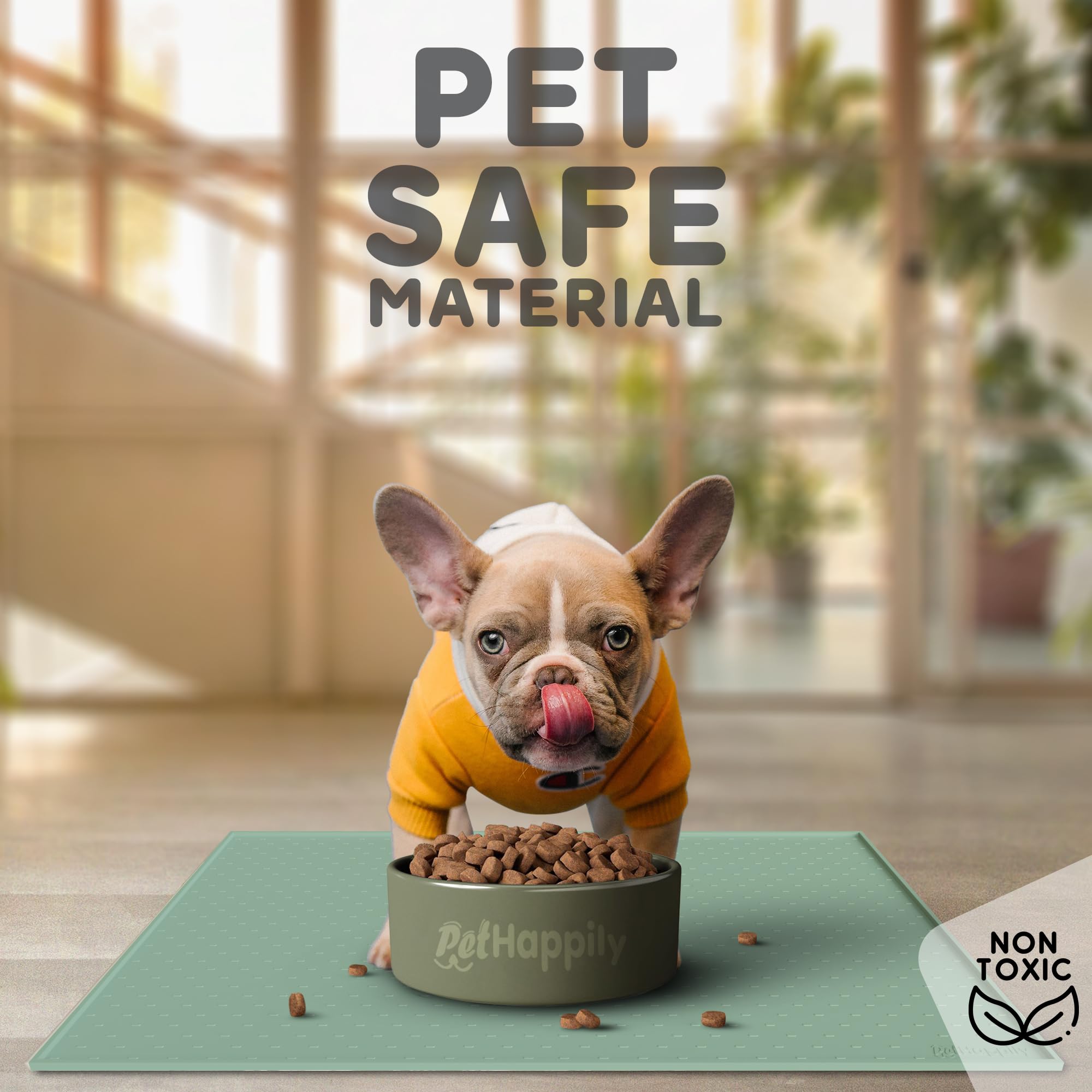 PETHAPPILY Silicone Dog Food Mat 24x15 Inches – Raised Edges, Waterproof, Non-Slip, Dishwasher Safe (Pistachio)