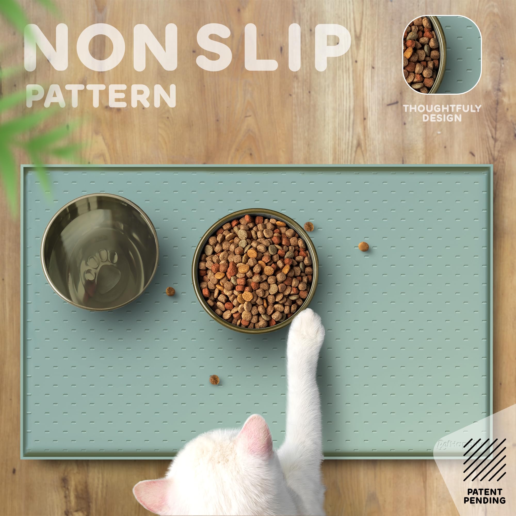 PETHAPPILY Silicone Dog Food Mat 24x15 Inches – Raised Edges, Waterproof, Non-Slip, Dishwasher Safe (Pistachio)
