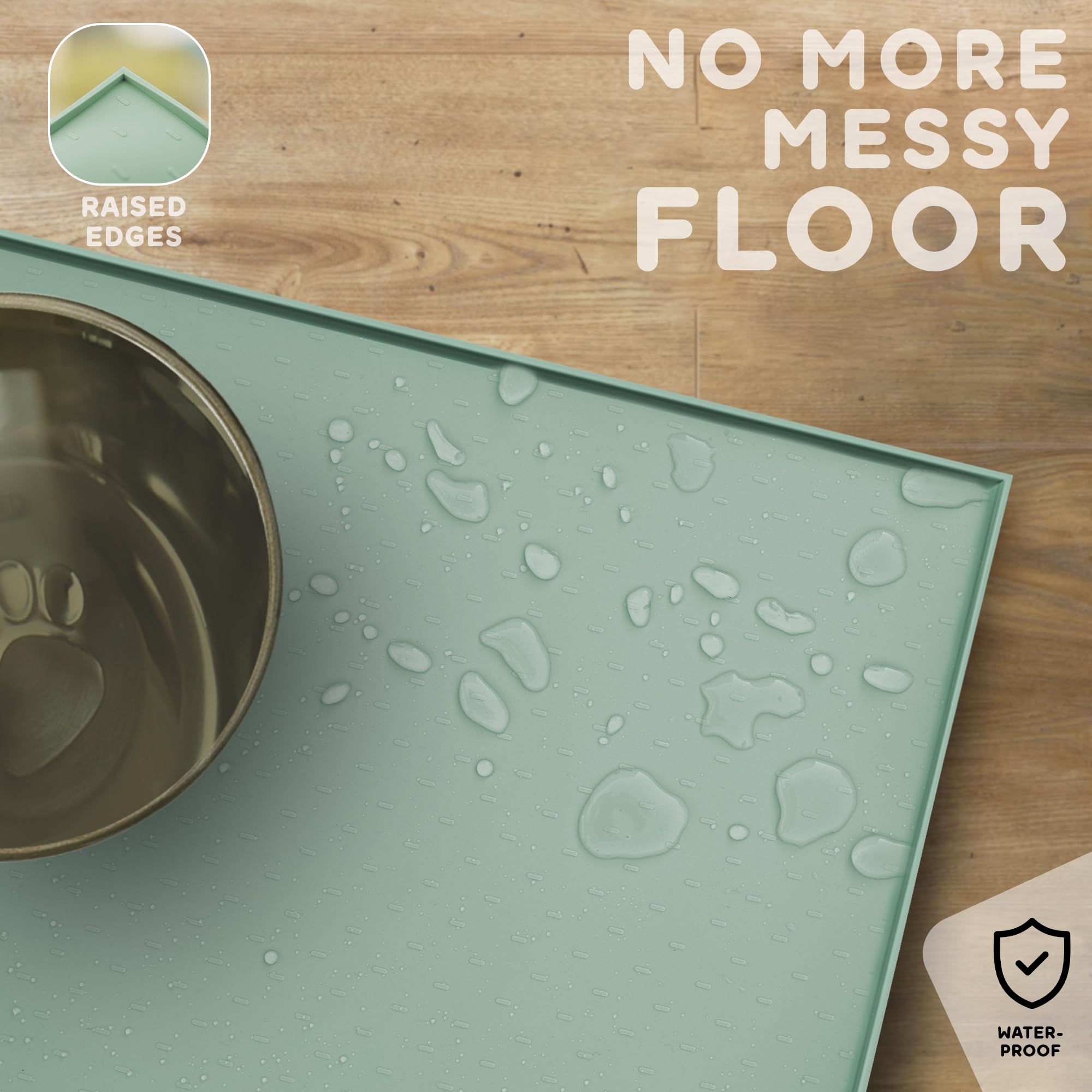 PETHAPPILY Silicone Dog Food Mat 24x15 Inches – Raised Edges, Waterproof, Non-Slip, Dishwasher Safe (Pistachio)