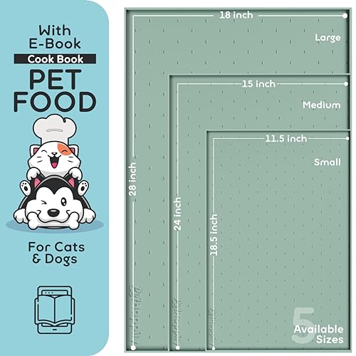 PETHAPPILY Silicone Dog Food Mat 24x15 Inches – Raised Edges, Waterproof, Non-Slip, Dishwasher Safe (Pistachio)