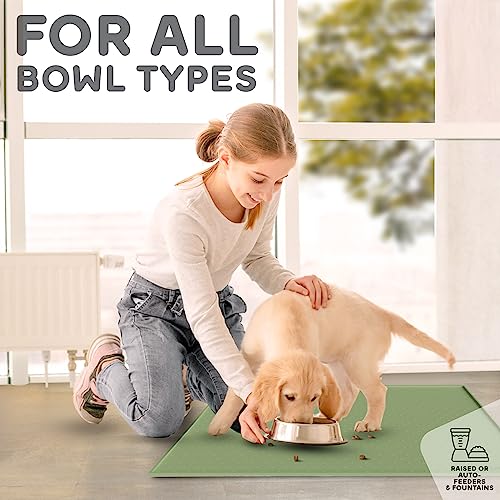 PETHAPPILY Silicone Pet Feeding Mat - 24x15 Waterproof Raised Edges Placemat for Dogs and Cats, Eucalyptus Green