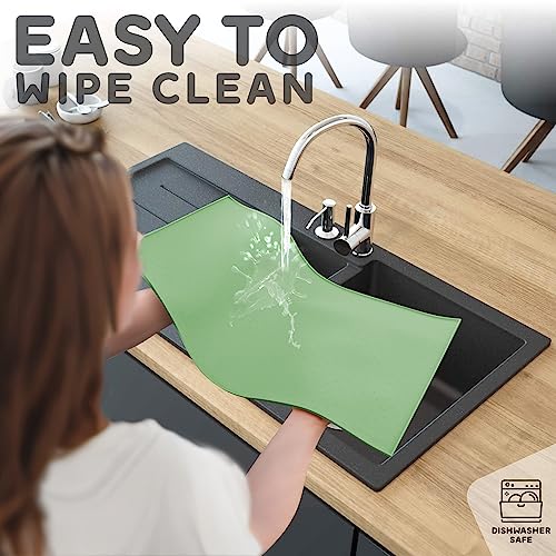 PETHAPPILY Silicone Pet Feeding Mat - 24x15 Waterproof Raised Edges Placemat for Dogs and Cats, Eucalyptus Green