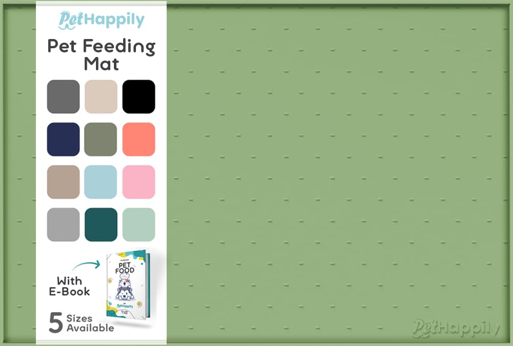 PETHAPPILY Silicone Pet Feeding Mat - 24x15 Waterproof Raised Edges Placemat for Dogs and Cats, Eucalyptus Green