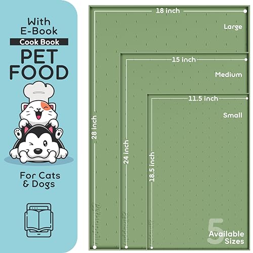 PETHAPPILY Silicone Pet Feeding Mat - 24x15 Waterproof Raised Edges Placemat for Dogs and Cats, Eucalyptus Green
