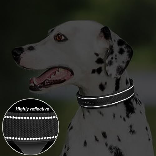 PetiFine Heavy Duty Dog Collar for Large Dogs - Neoprene Padded Reflective Metal Buckle - Black Size L