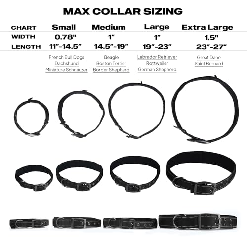 PetiFine Heavy Duty Dog Collar for Large Dogs - Neoprene Padded Reflective Metal Buckle - Black Size L