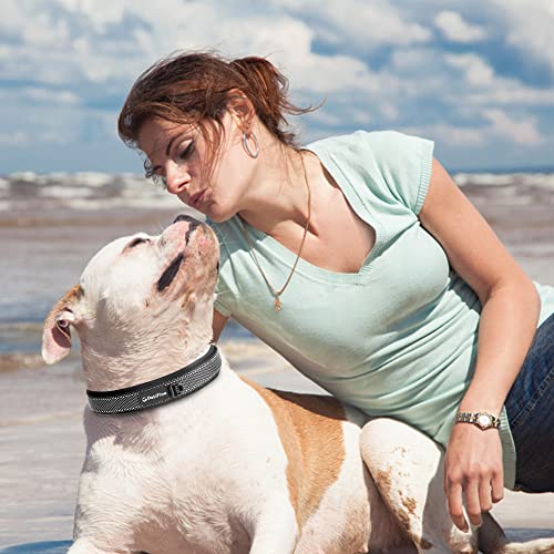 PetiFine Heavy Duty Dog Collar for Large Dogs - Neoprene Padded Reflective Metal Buckle - Black Size L