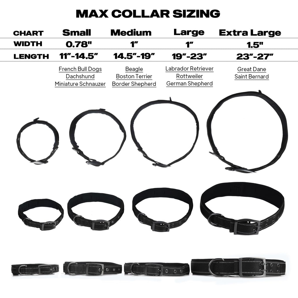 PetiFine Heavy Duty Dog Collar for Large Dogs - Neoprene Padded Reflective Metal Buckle - Black Size L