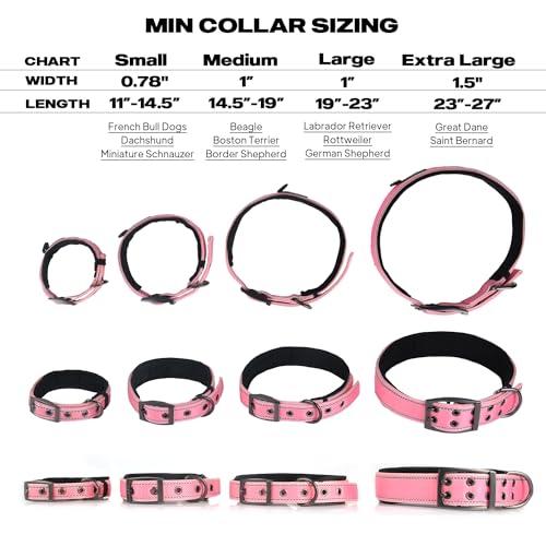 PetiFine Heavy Duty Dog Collar for Large Dogs - Neoprene Padded, Reflective, Stainless Steel Buckle - Pink, Size L