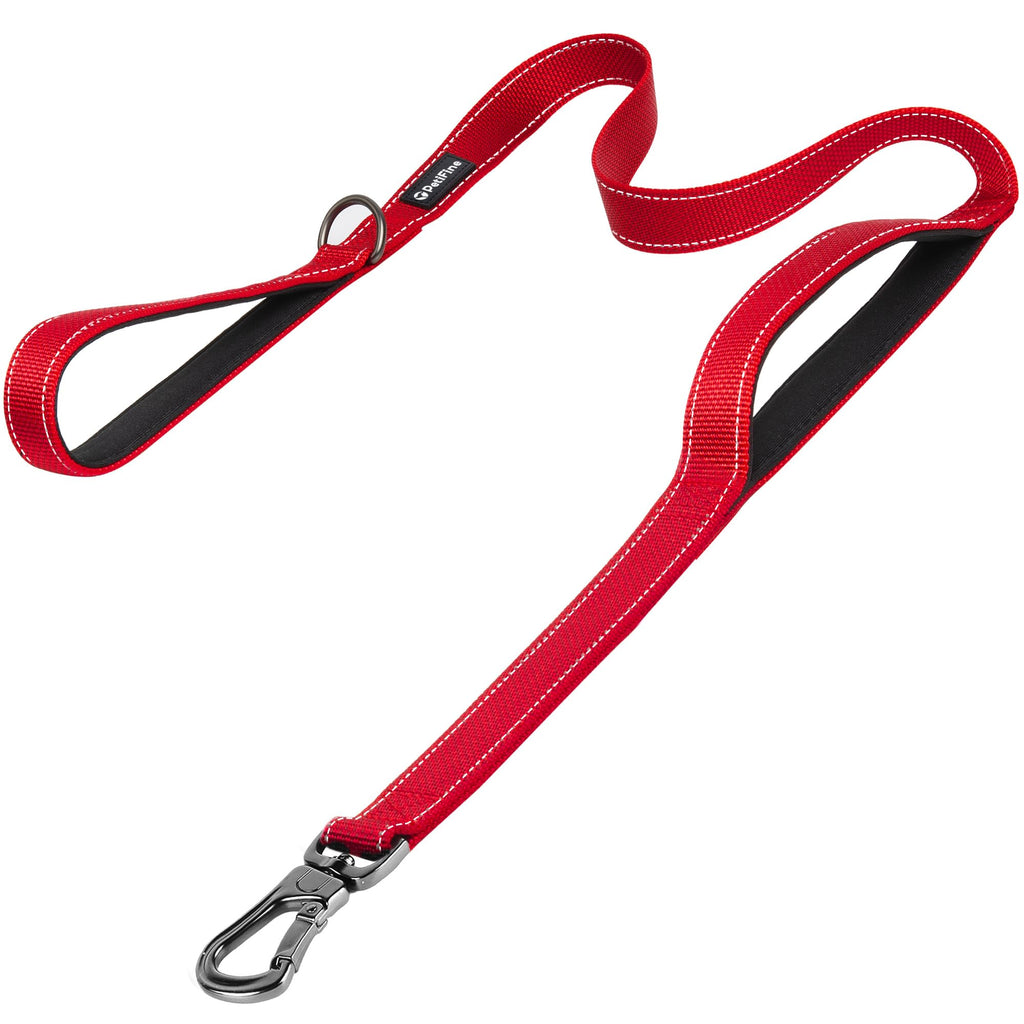 PetiFine Heavy Duty Dog Leash 5FT Red – Double Padded Handles & Reflective Stitching