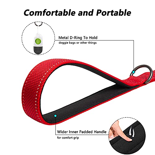 PetiFine Heavy Duty Dog Leash 5FT Red – Double Padded Handles & Reflective Stitching